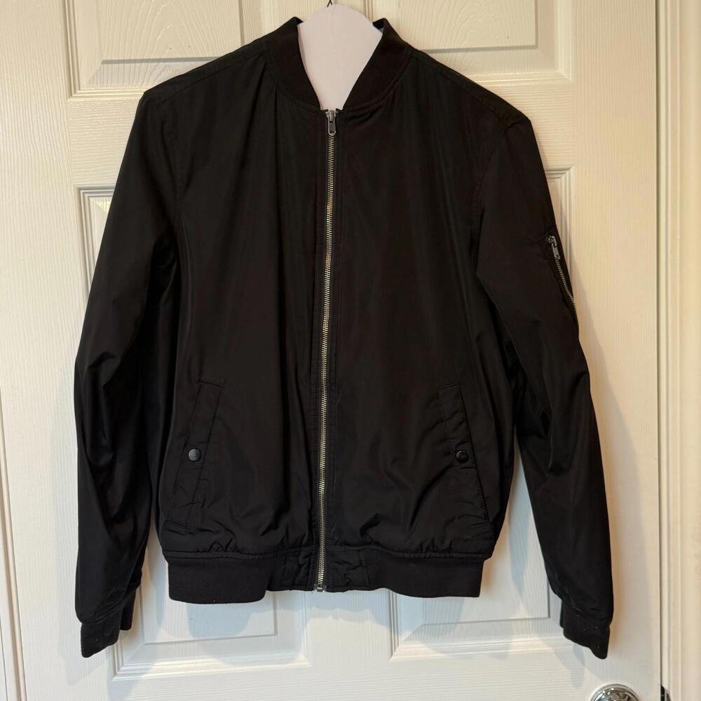 Old Navy Black Bomber Jacket Mens Size S Long Sleeve Full Zip With Pockets